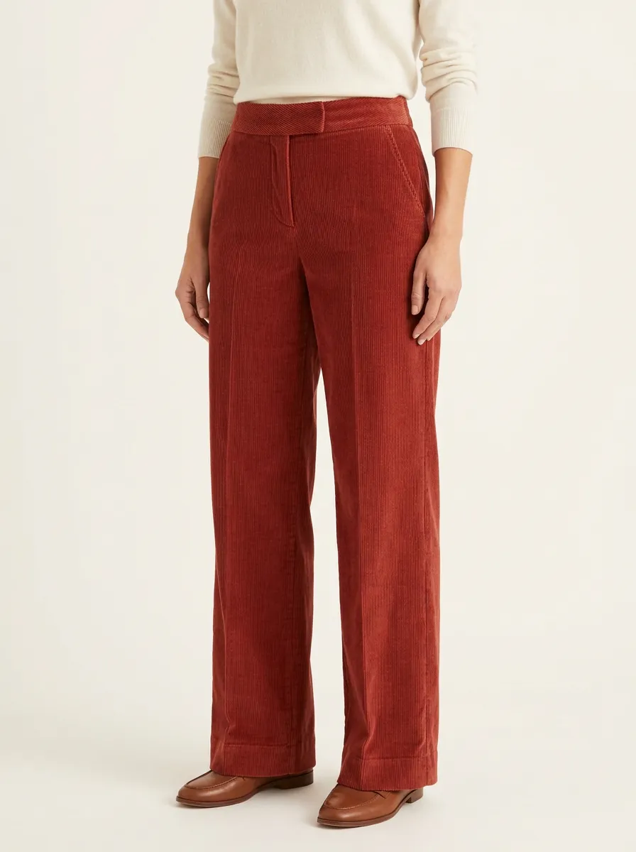 Women's Hook-and-Bar Crease-Front Wide-Leg Corduroy Pants