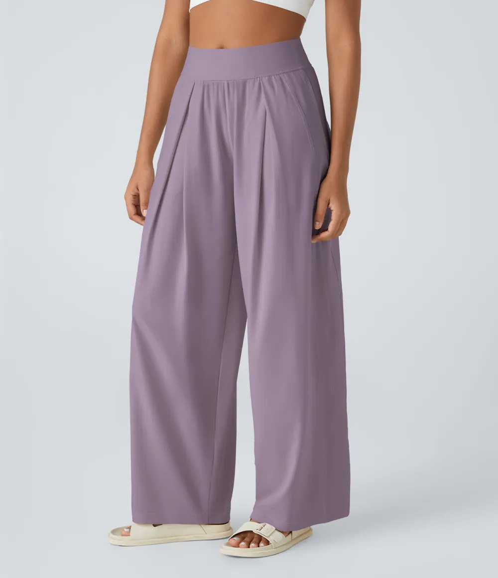 Mid Rise Side Pocket Wide Leg Casual Pants
