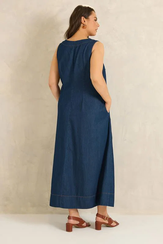 Indigo Blue Sleeveless Cotton Denim Dress detail 1