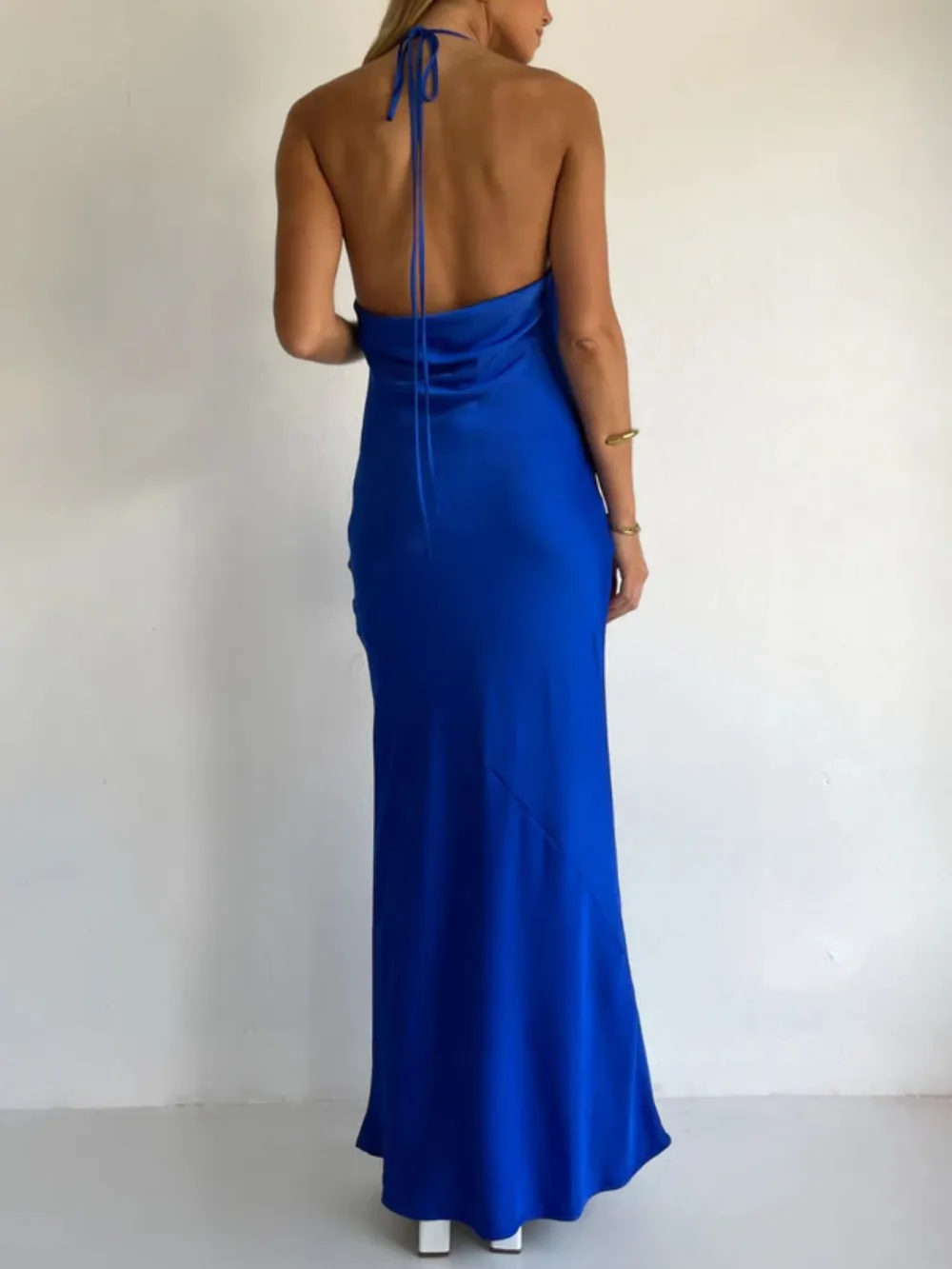 Gathered Detail Satin Maxi Dress