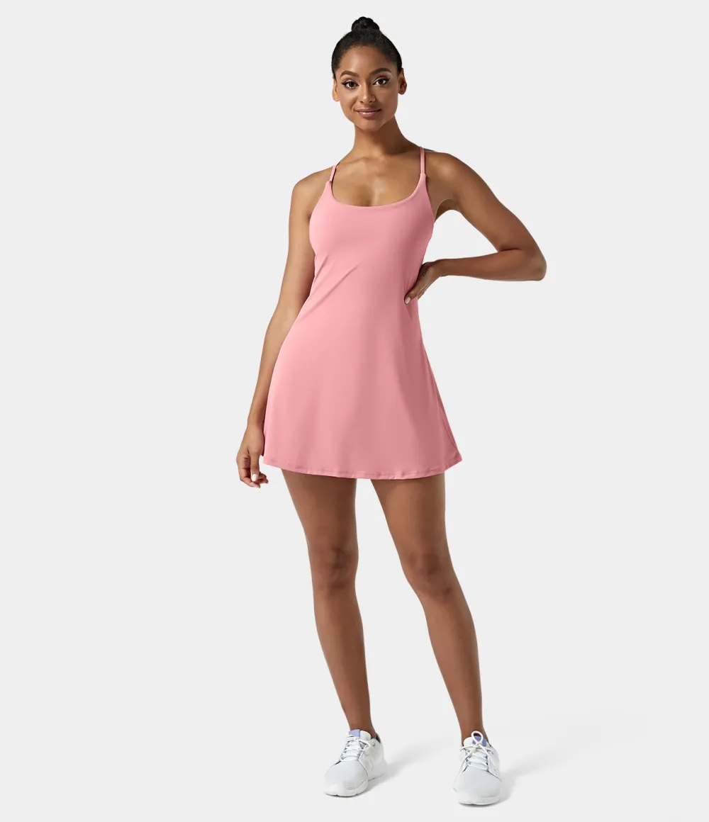 Softlyzero Airy Backless Cut Out 2-in-1 Pocket Cool Touch Mini Activity Dress