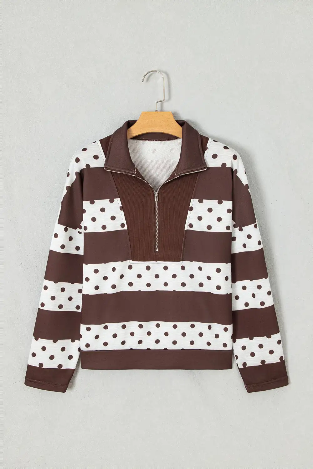 Polka Dot Quarter Zip Long Sleeve Top
