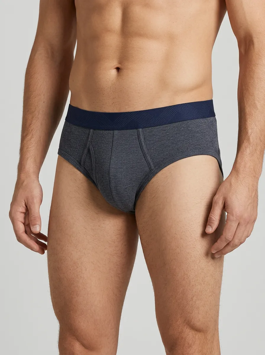 Men's Ribbed Cotton Dark Elastic Waistband Boxer Briefs