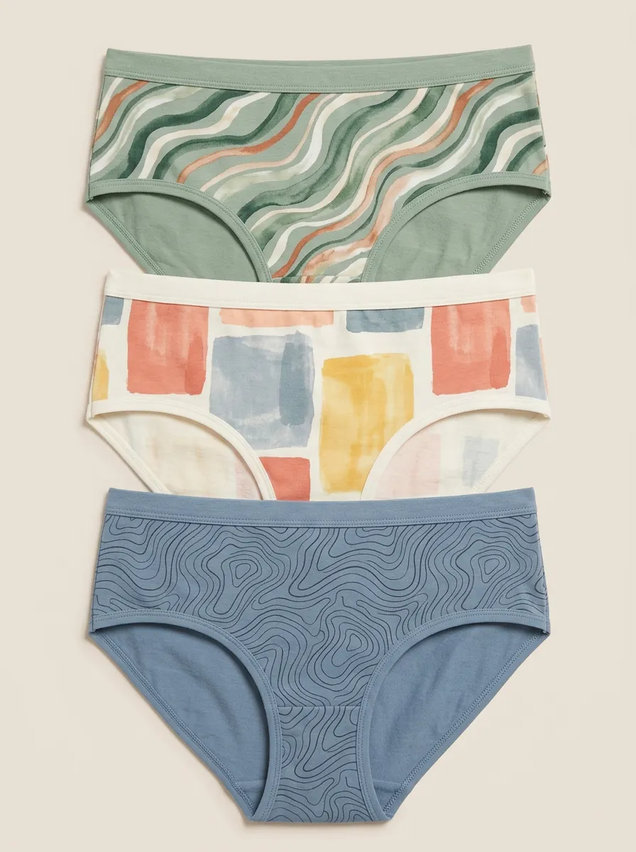 Women's Abstract Art Geometric Wavy Printed Three Pack Panties Everyday Design