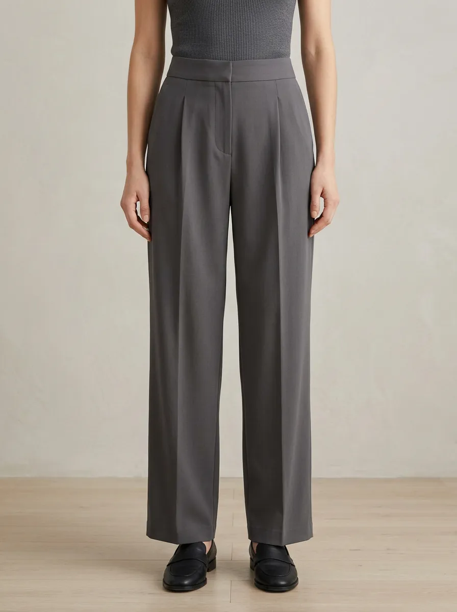 Classic Texture Pleated Wide-Leg Trousers