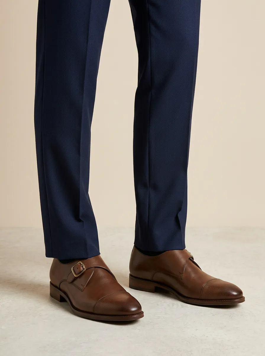 Men's Business Formal Leather Monk Strap Cap Toe Shoes