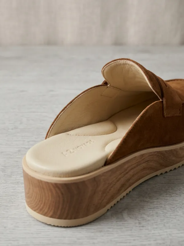 Women's Classic Platform Clog Style Suede Wood Sole Loafers