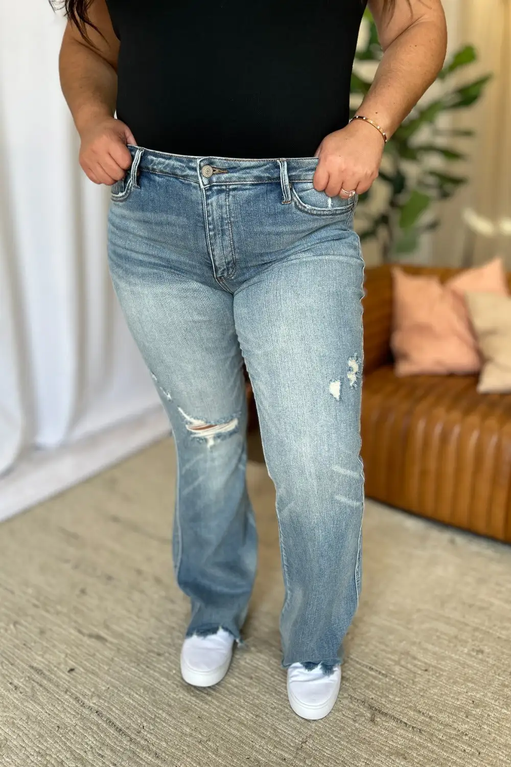 Rise Tummy Control Destroy Flared Denim Jeans