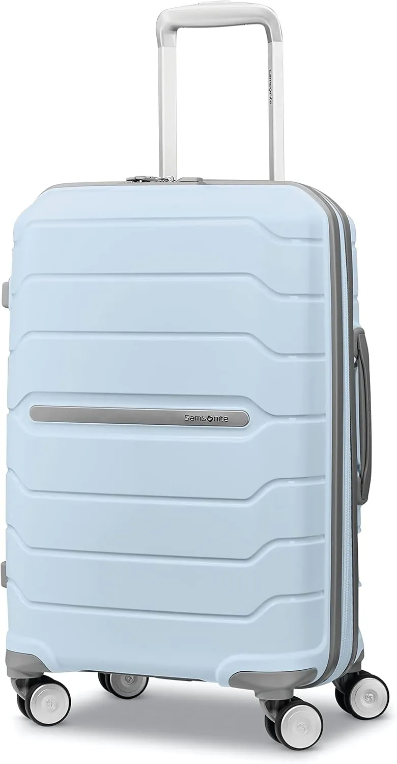 Samsonite Freeform Hardside Carry-On Luggage with Spinner Wheels - Hardshell Suitcase - TSA, Airline-Approved - Expandable Hard Shell, Smooth Rolling Wheels for Lightweight Travel - White/Grey