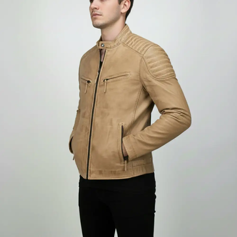 Leather Biker Motorcycle Multi Pocket Jacket