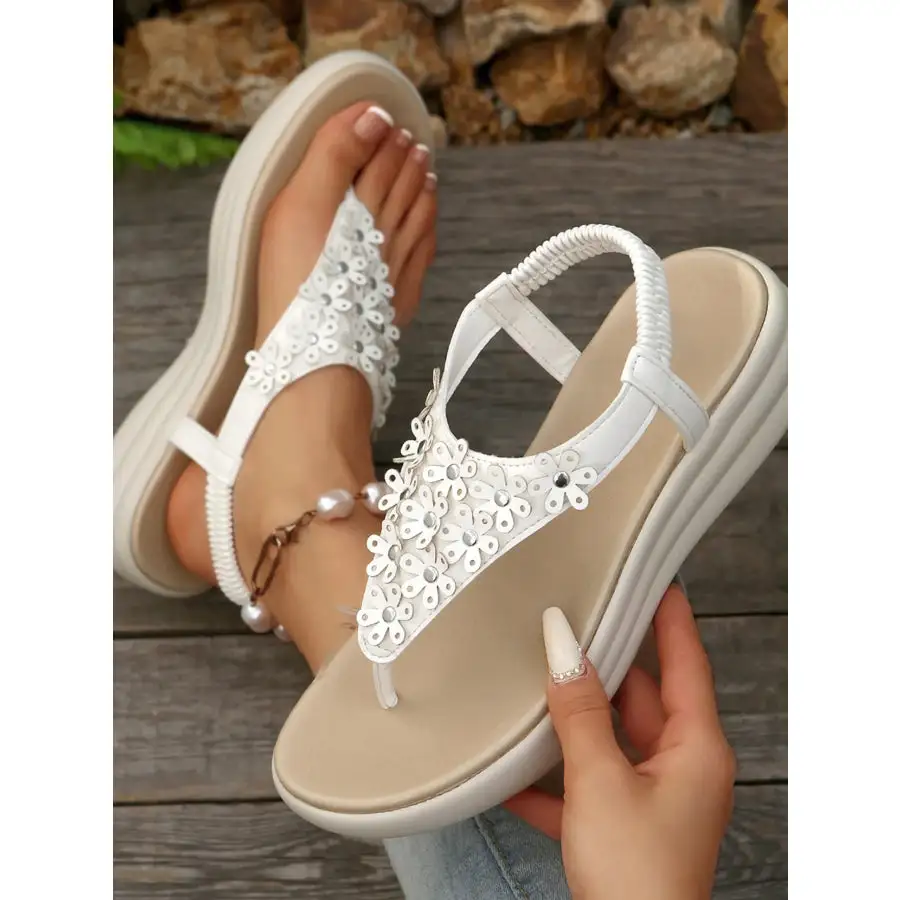 Studded T Strap Wedge Sandals