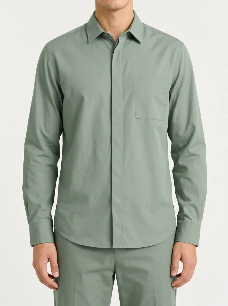 Unisex Sage Green Shirt with Plain Finish