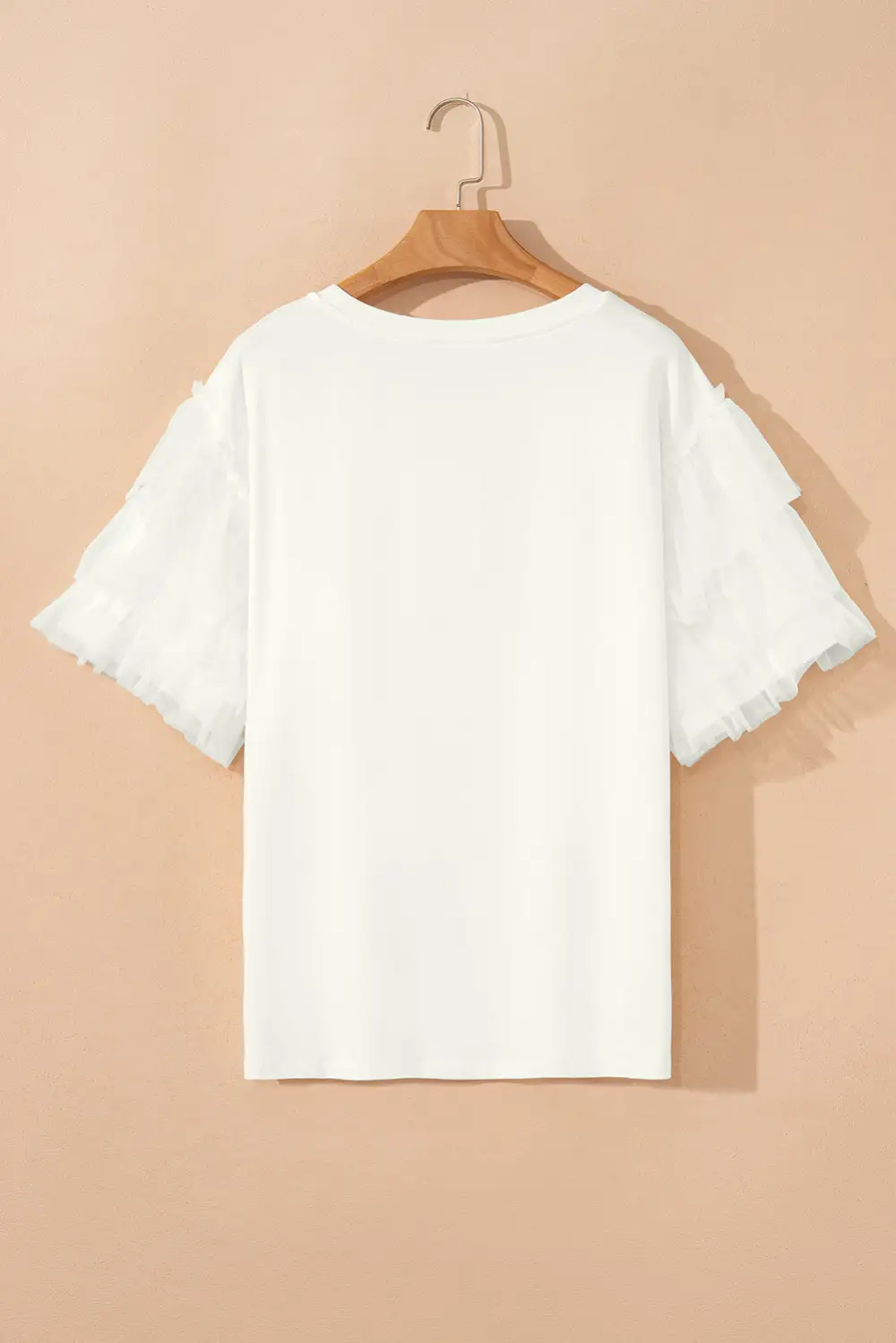 White Tulle Ruffle Sleeve Blouse