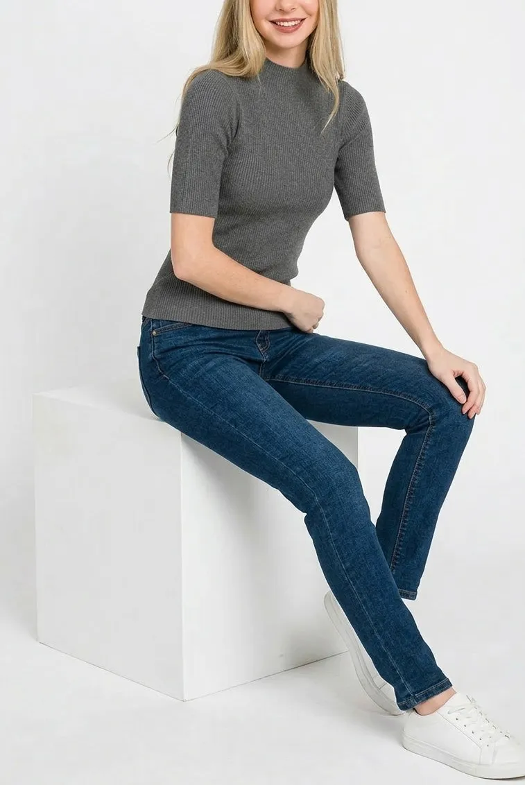 Viscose Ribbed Mock Neck Sweater
