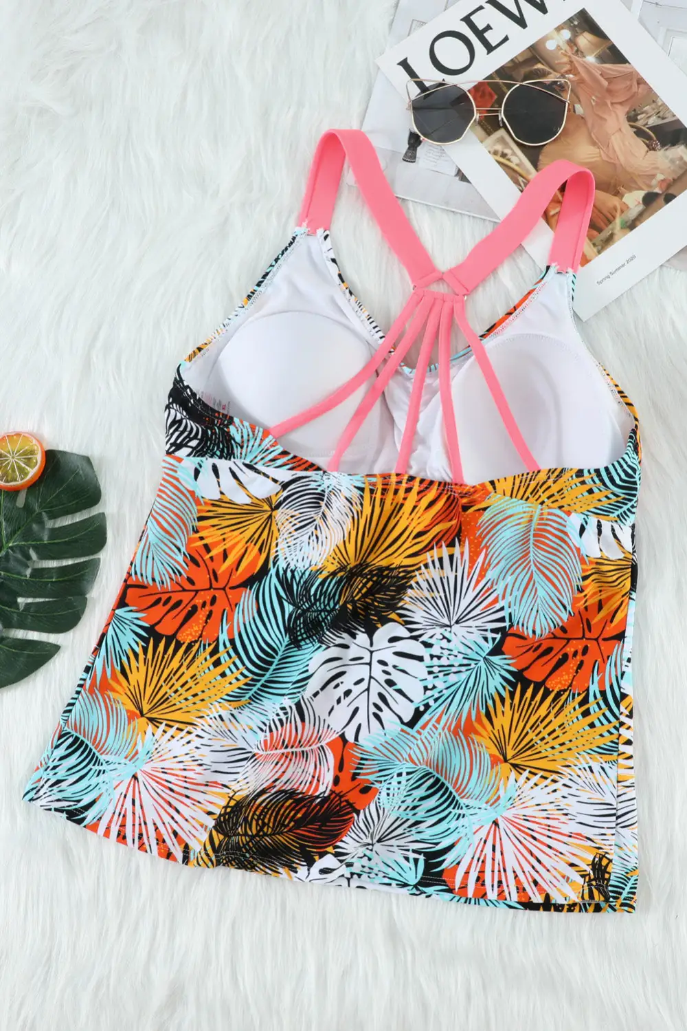 Swimwear Floral Printed Strappy Racerback Tankini Swim Top
