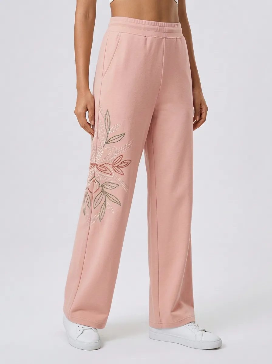 Women's Casual Floral Botanical Embroidered Graphic Sweatpants