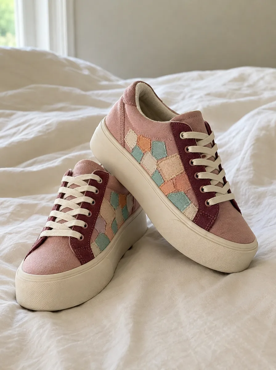 Women's Refined Pastel Patchwork Quilt Pattern Patterned Canvas Shoes