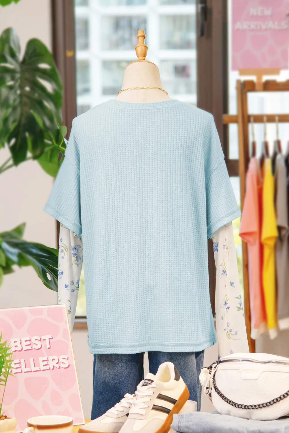 Beau Blue Floral Lace Sleeve Top