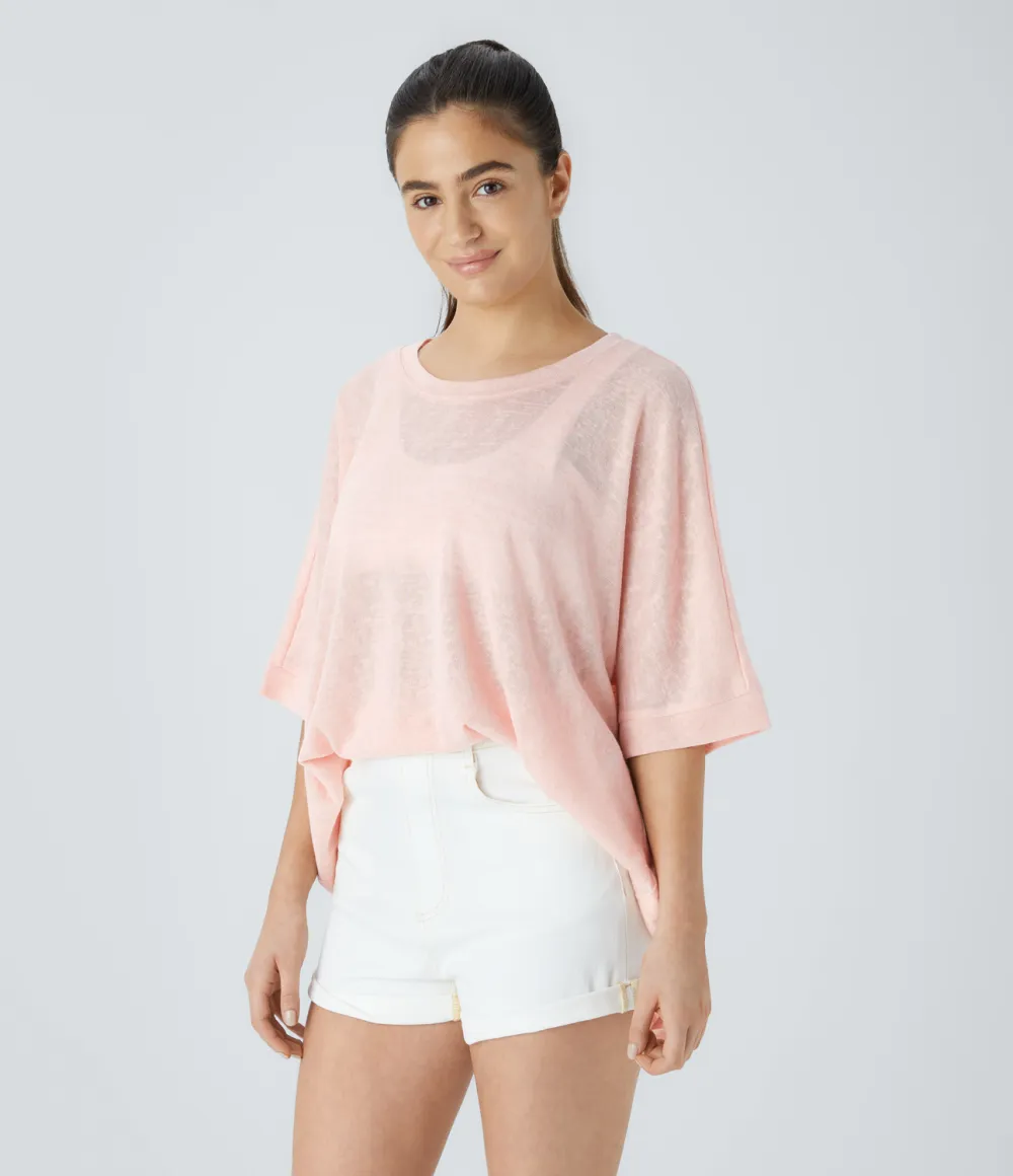 Asymmetric Split Hem Sheer Oversize Casual Top
