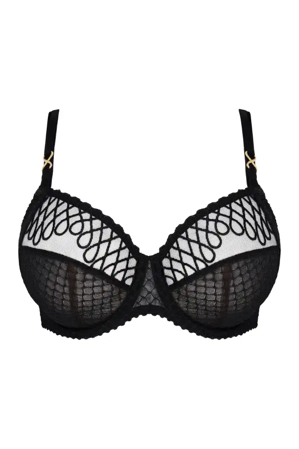Women's Full Coverage Underwire Unpadded Three-Part Cup Leotard Back Embroidery Sheer Detail Rounded Shape Bra