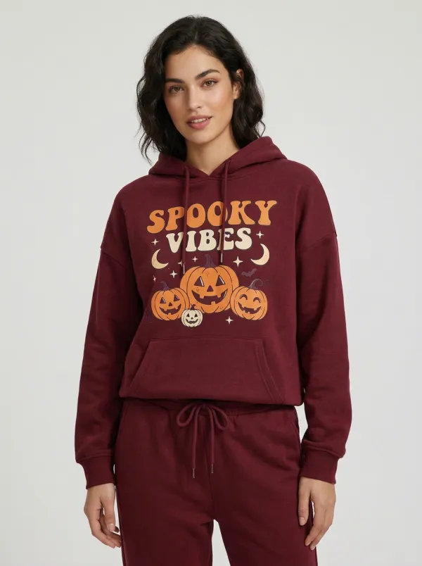 Women's Halloween Spooky Vibes Pumpkin Ghost Printed Tracksuit