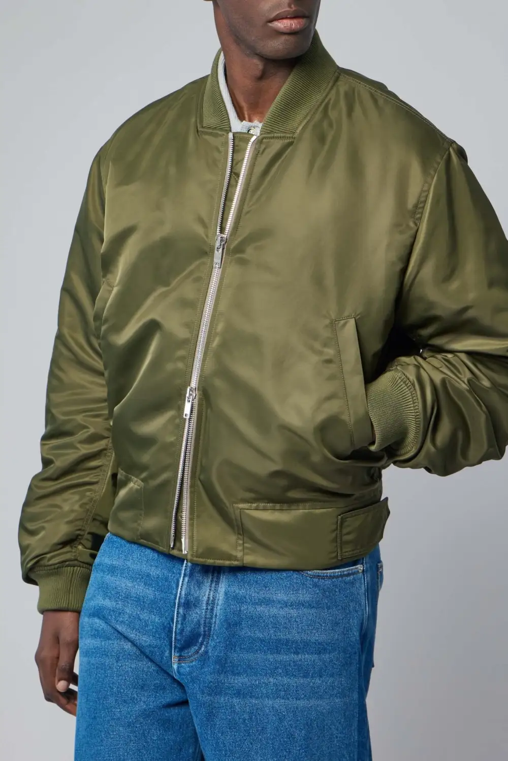 Satin-Finish Lightweight Bomber Jacket
