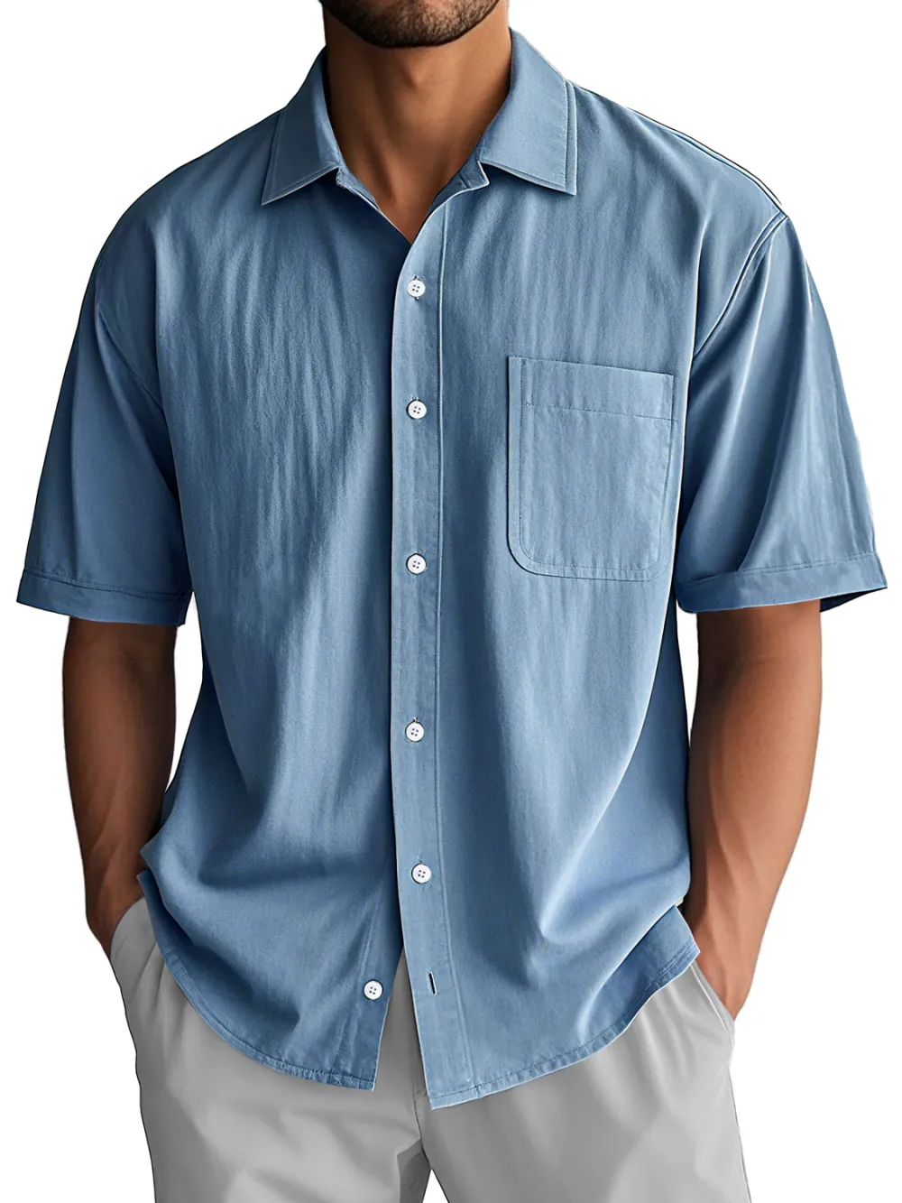 Layered Short Sleeve Camp Collar Pocket Shirt