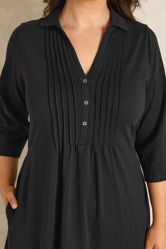 Black Henley Cotton Dress detail 3