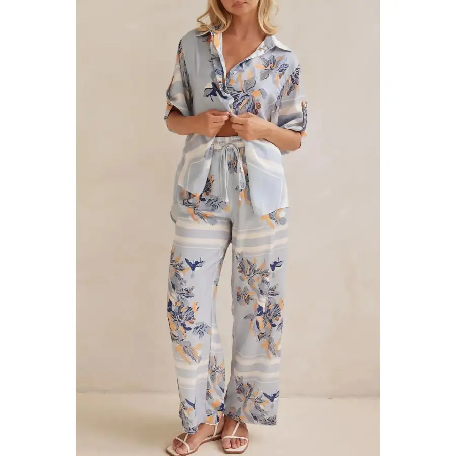 Modern Printed Button Up Shirt and Pants Set