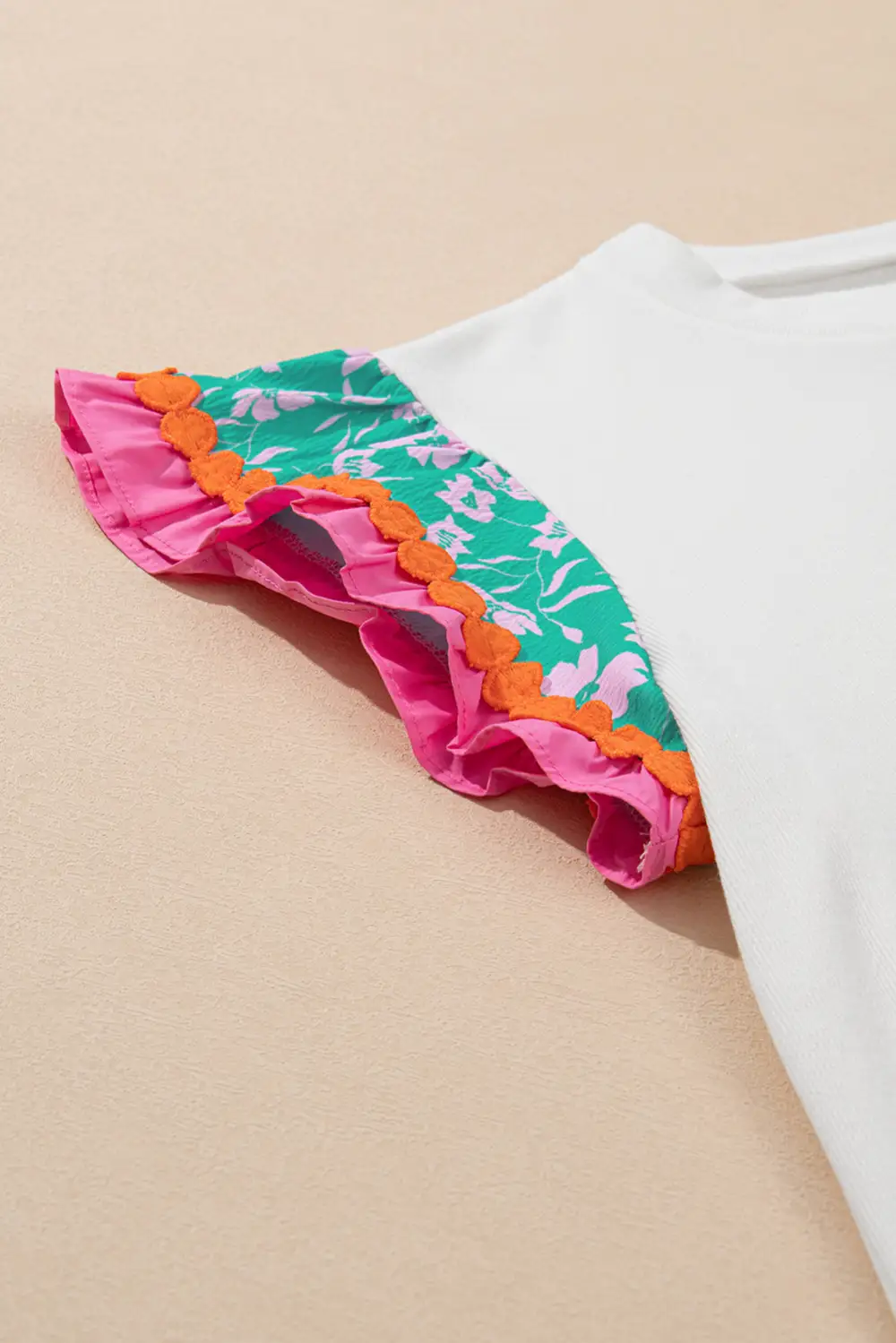White Contrast Floral Sleeve