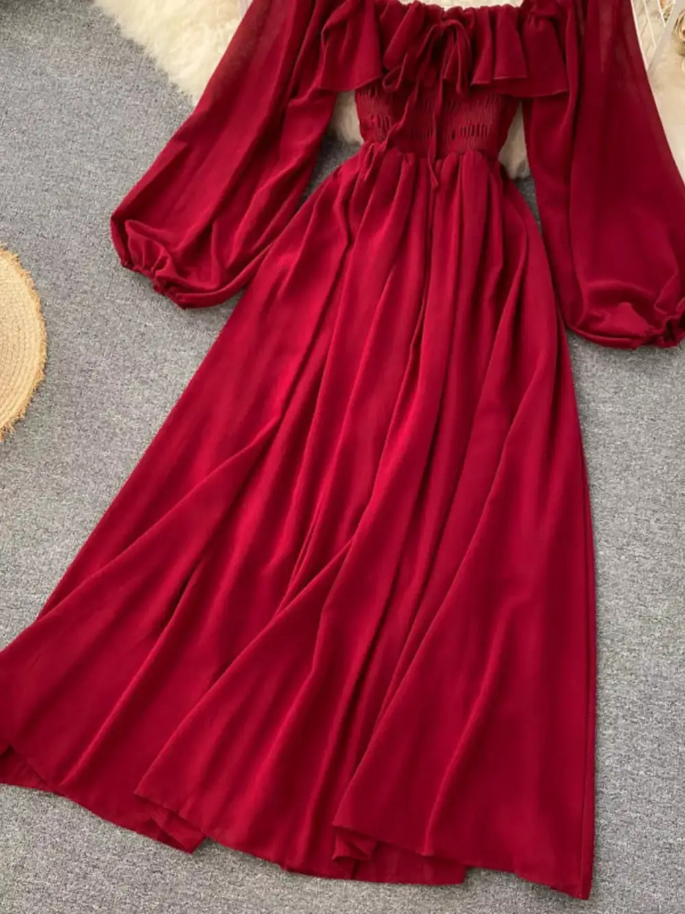 Square Neck Ruffle Dress Casual