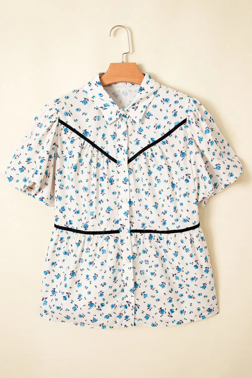 Everyday Floral Puff Sleeve Short Sleeve Shirt Blouse