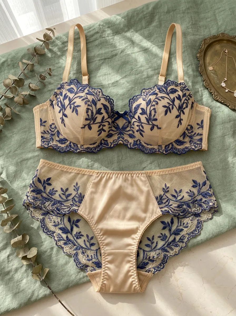 Women's Floral Embroidery And Floral Lingerie Set