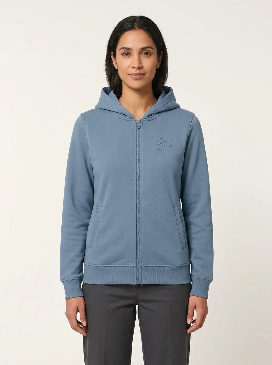 Women's Bird-Motif Full-Zip Panel-Pocket Hoodie