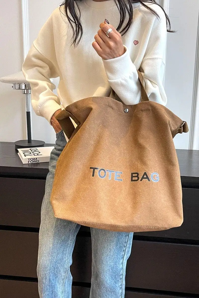 Textured Minimalist Large Capacity Canvas Shoulder Tote Bag