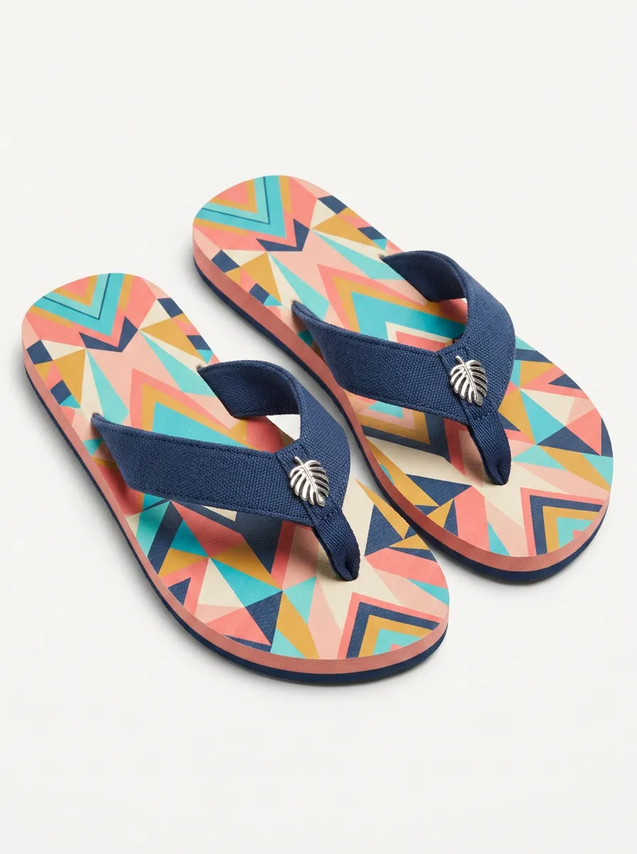 Women's Geometric Pattern Flip Flops for Summer Beach Wear