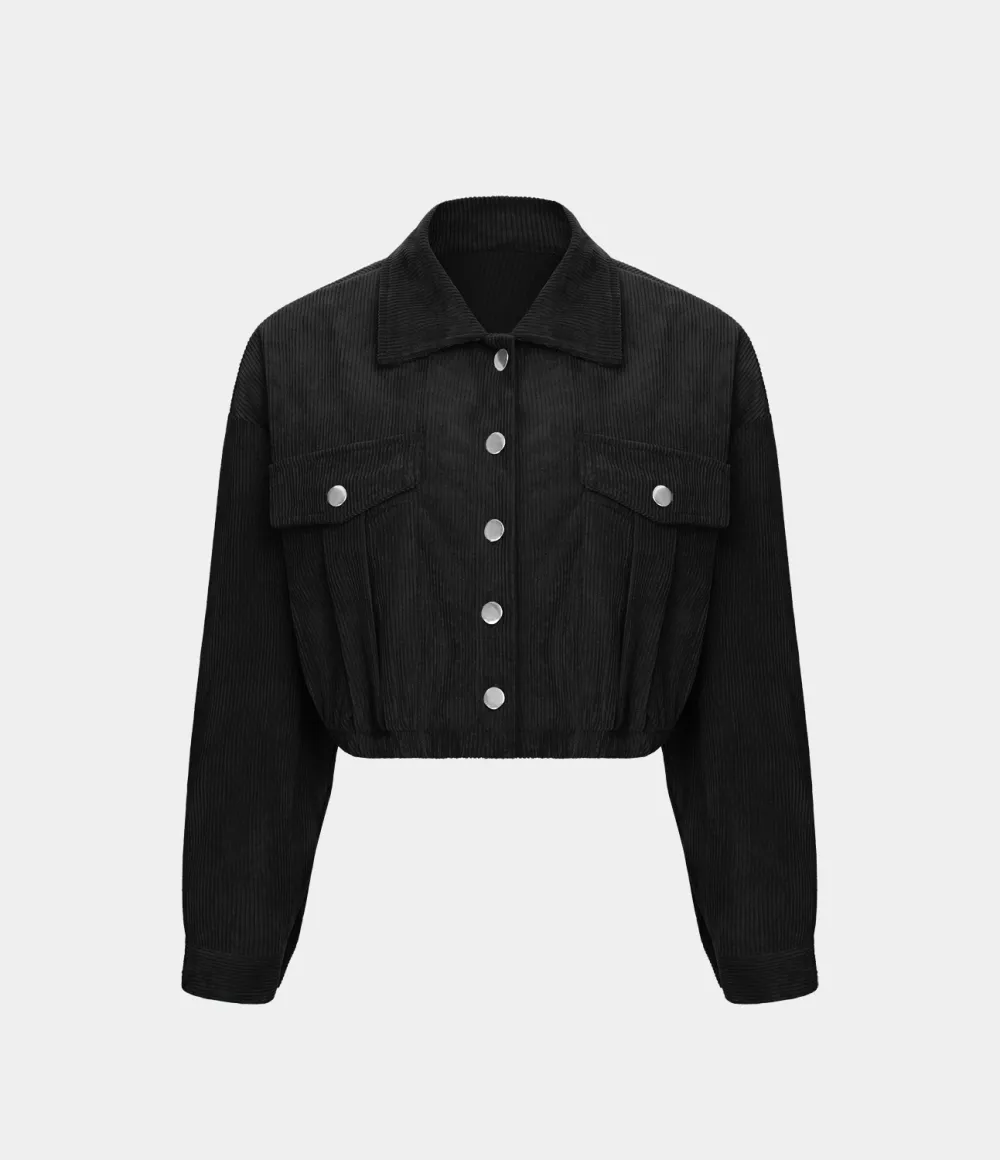 Pocket Cropped Corduroy Casual Jacket