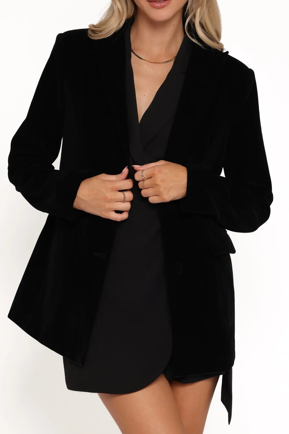 Notched Collar Velvet Blazer