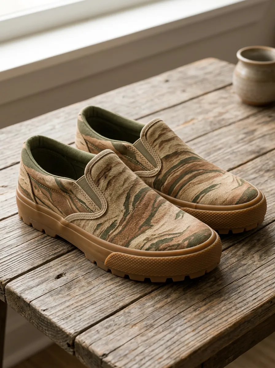 Men's Tiger Camo Pattern Printed Canvas Slip-on Shoes