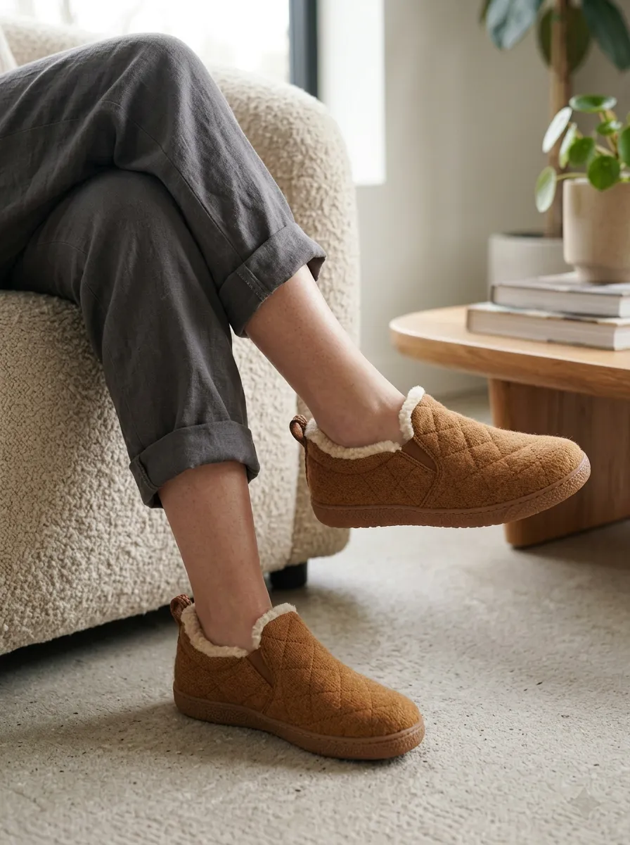 Everyday Quilted Fleece Lined Look Unisex Warm Wool Shoes