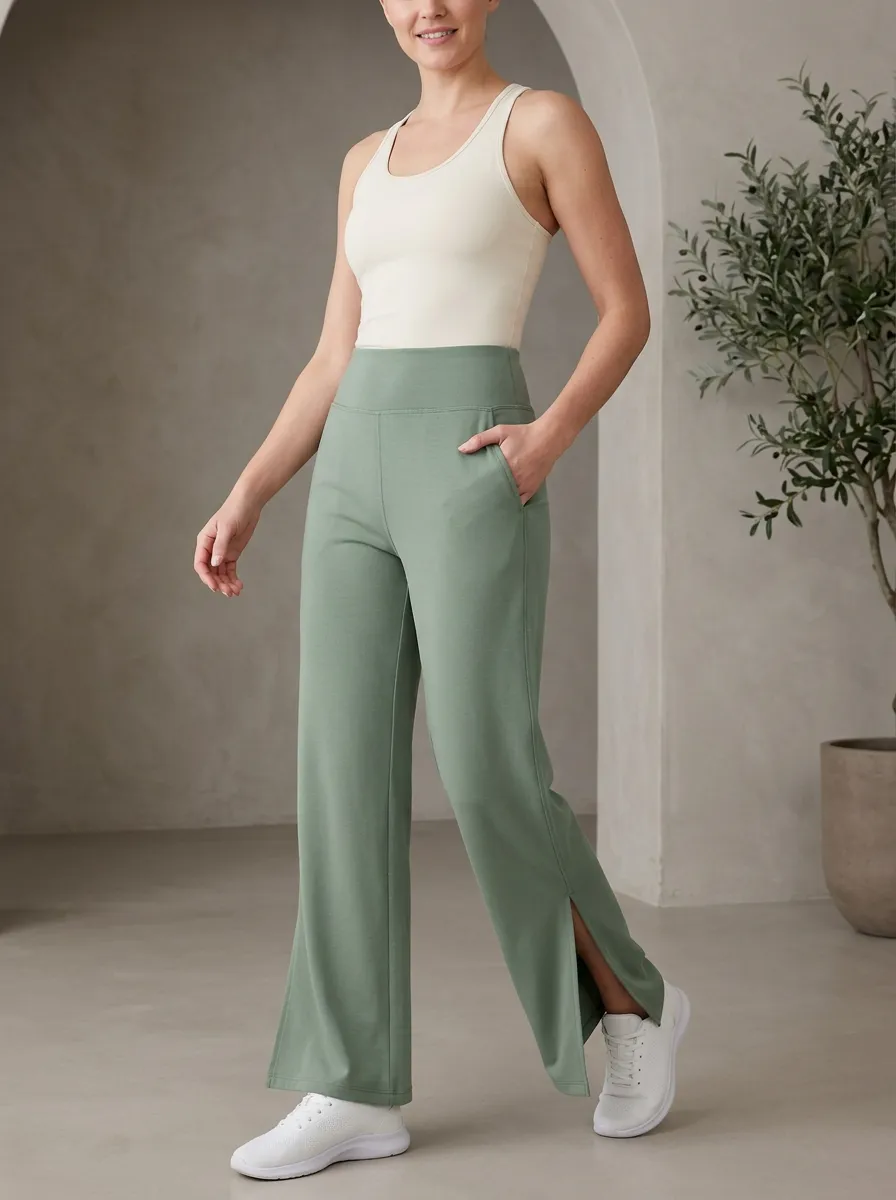 Easygoing Sport Women's Wide Leg Split Hem Athletic Pants