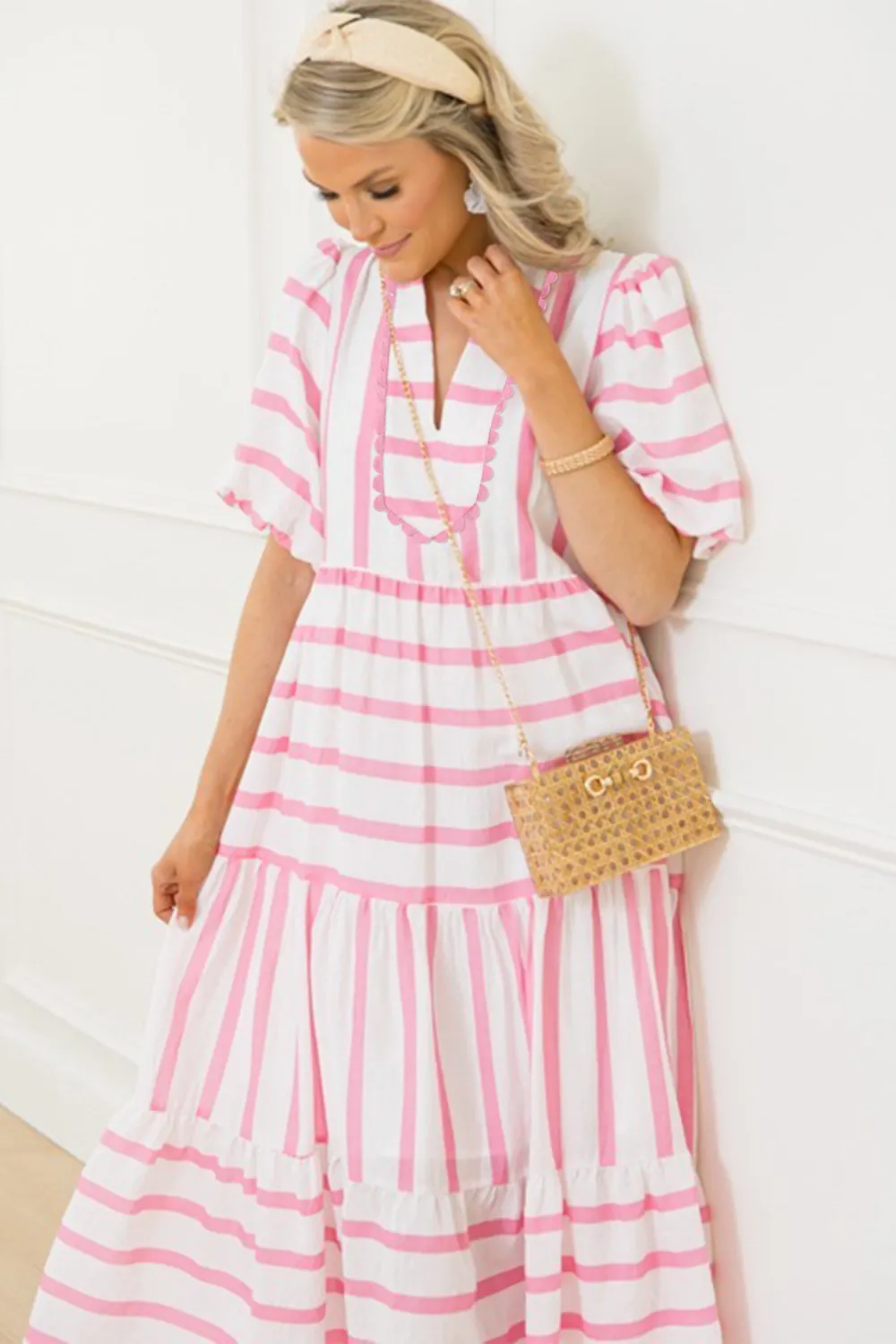 Pink Stripe Ricrac Trim Dress