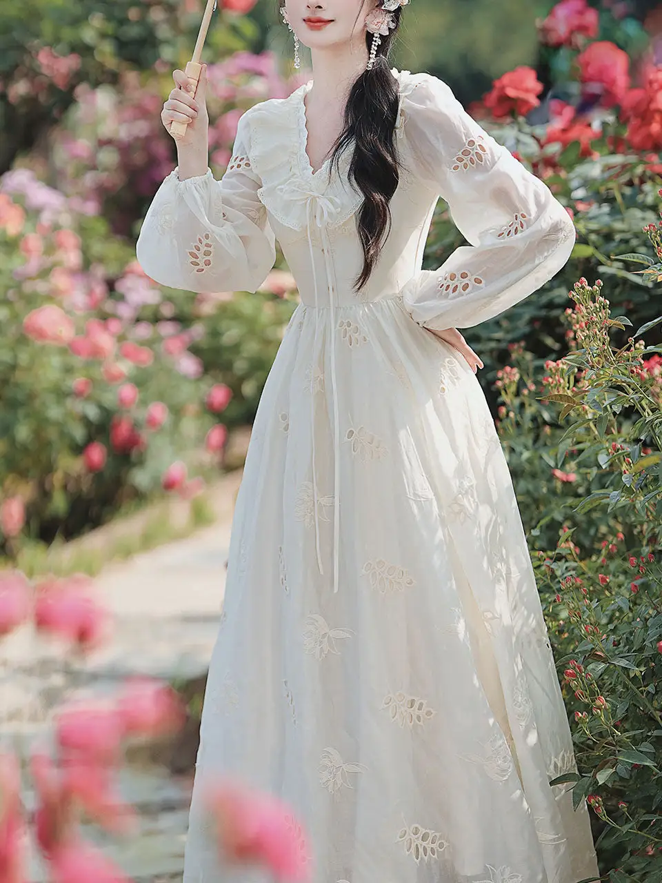 Embroidered V Neck Maxi Dress