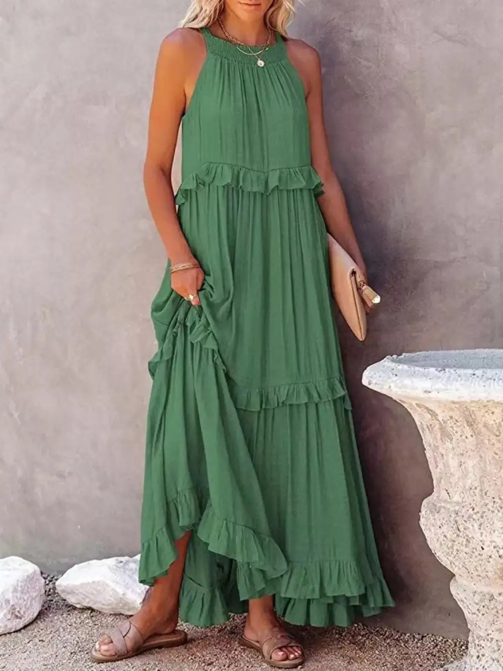 Ruffled Tiered Sleeveless Maxi Dress