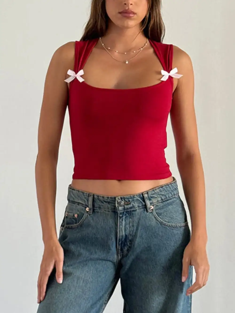 Square-Neck Cropped Ribbed Tank Top