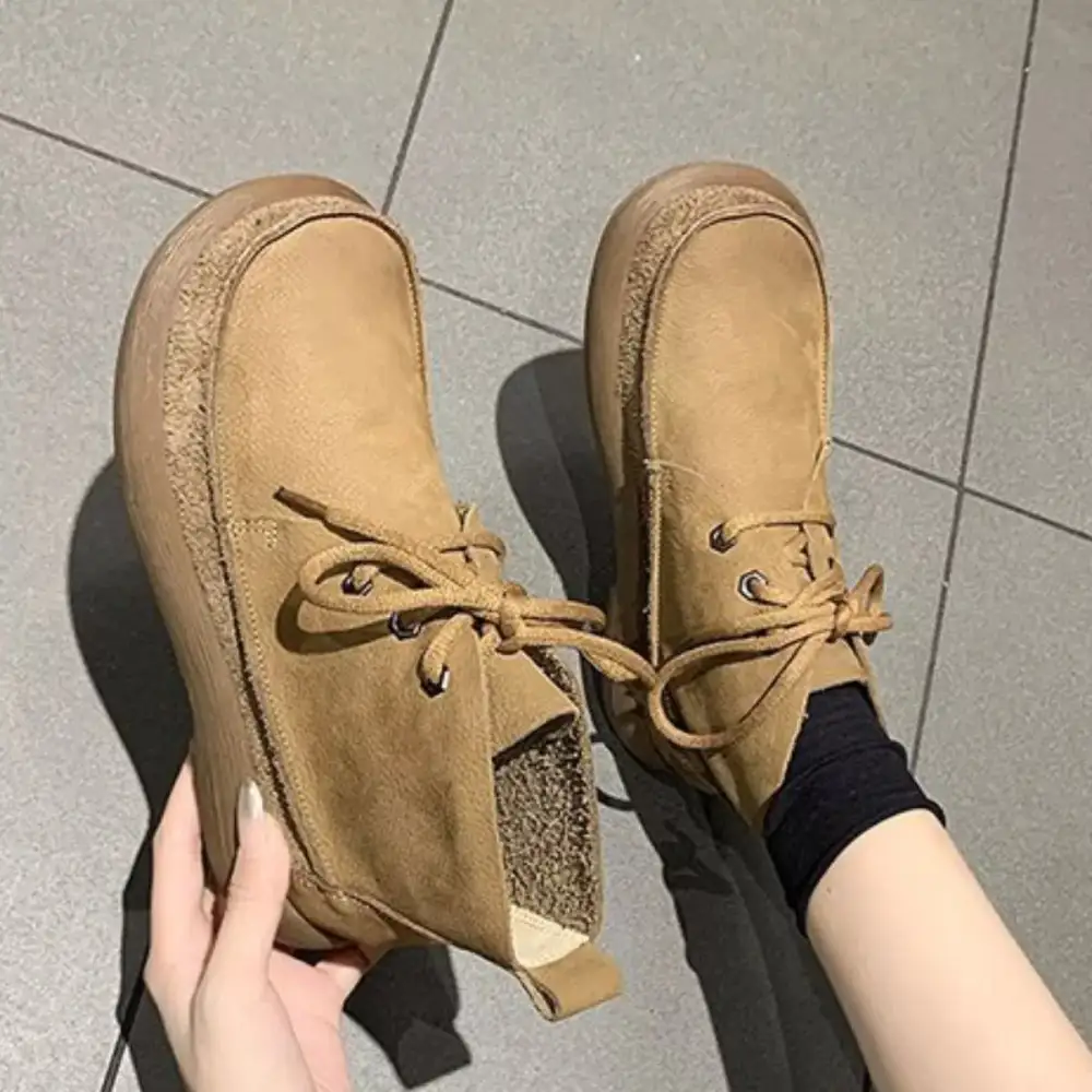 Round Toe Lace-Up Ankle Boots