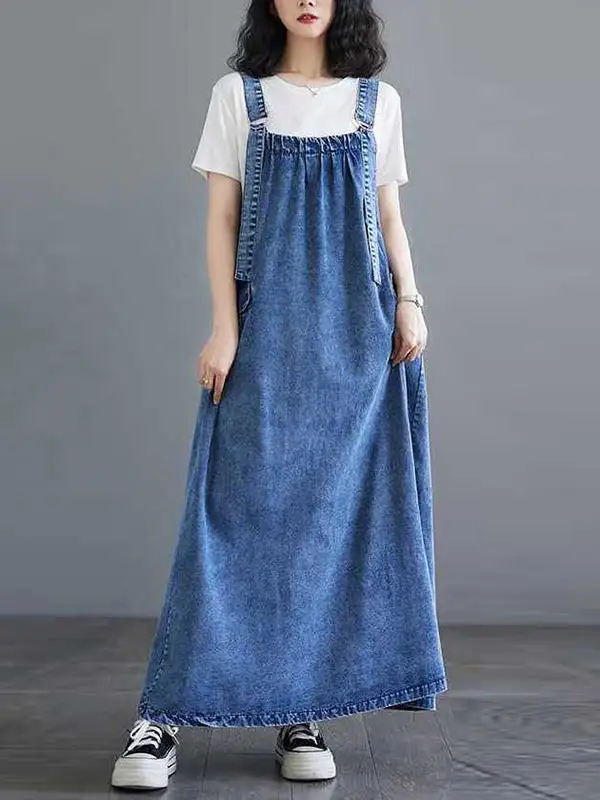 Suspender Pleated Neck Maxi Dress