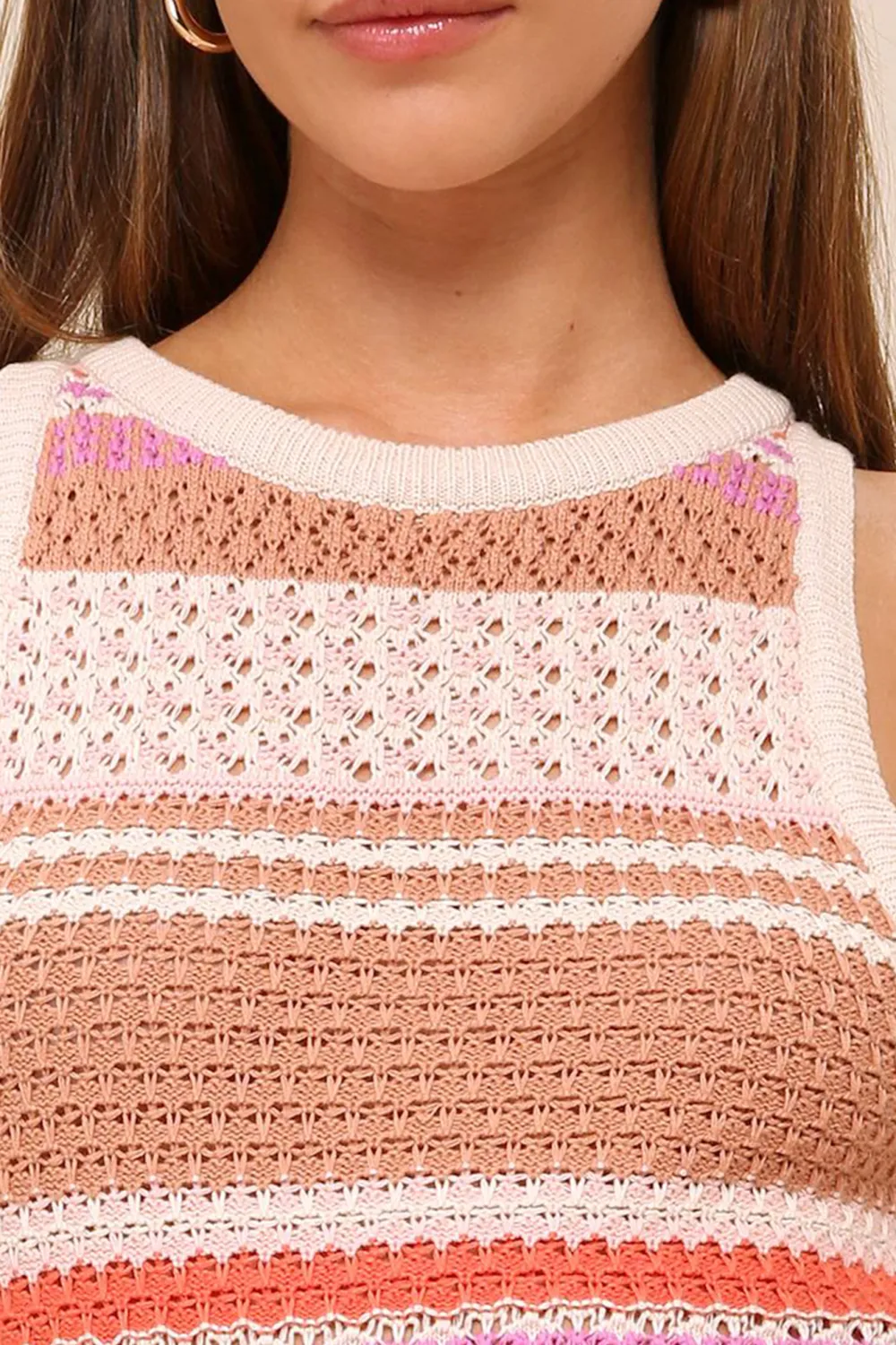 Daily Beige Multi Striped Sweater Knit Tank Top