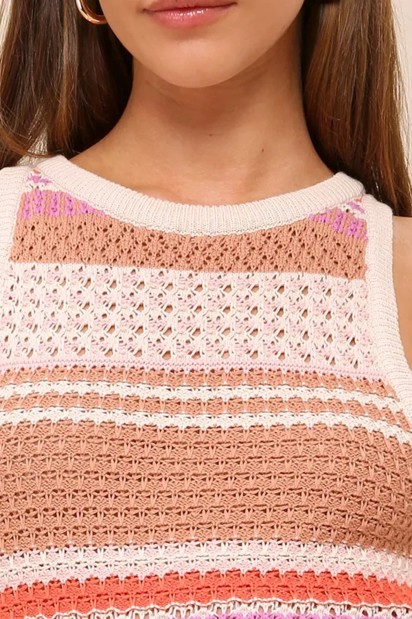 Daily Beige Multi Striped Sweater Knit Tank Top
