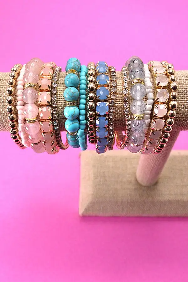 Rhinestone Glass Stretch Bracelet Set